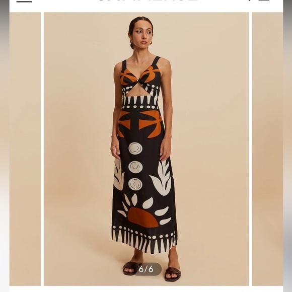 NWT Commense Tribal Print Black with Orange Birds and White Patterned Maxi Dress - Picture 1 of 15